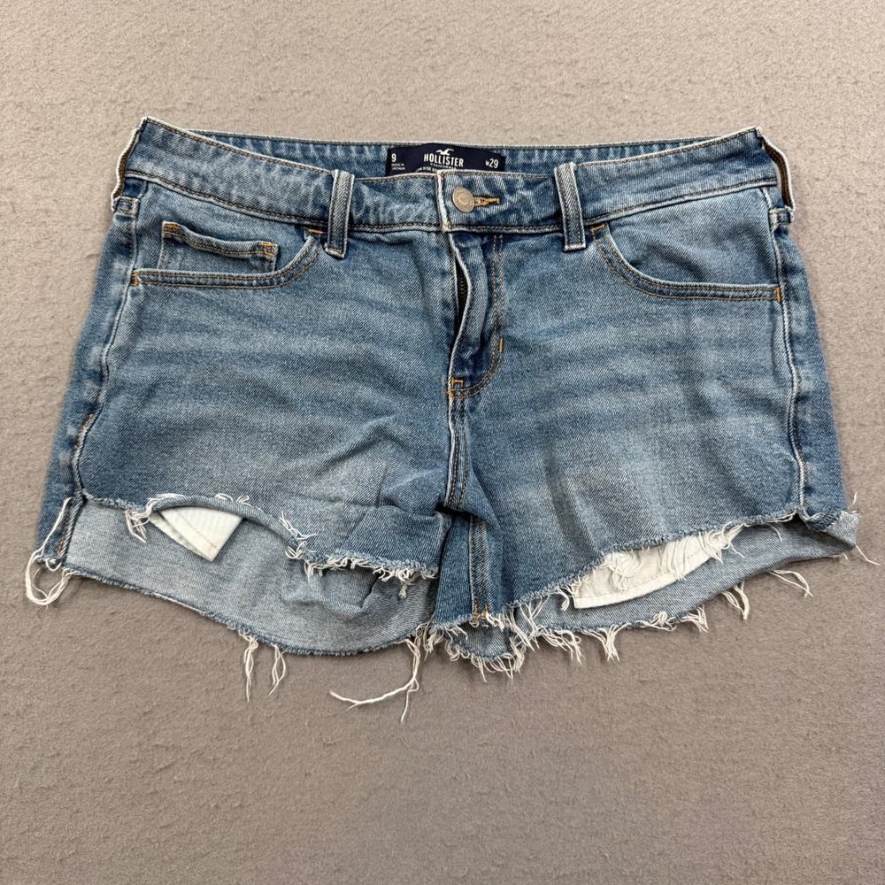 Hollister Boyfriend Shorts Women's‎ 9/29 Blue Denim Low Rise Cut Off Distressed